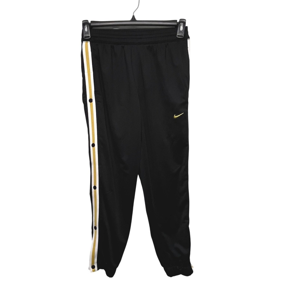 VTG Nike Kids Snap‎ Breakaway Track Pants Black Gold White Stripe Large RN56323